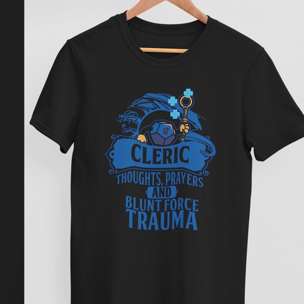 Chemise de clerc. Chemise du MDN. T-shirt drôle de Donjons Dragons. Pensées, prières et cadeau de jeu de rôle contre les traumatismes contondants. Chemise