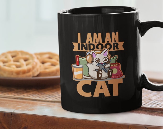 Gamer Mug. Gaming Mug. I Am An Indoor Cat. Video Game, Cat Lover. Cat Playing Games. 11 Oz Coffee Mug.