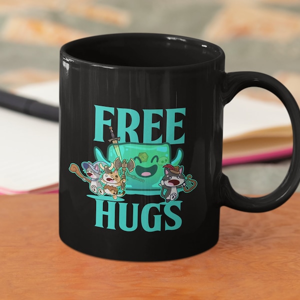 Dnd Mug. Cute Gelatinous Cube, Free Hugs. Cats Roleplaying. For Dungeon Master, Rpg, Tabletop Games, Role Palying 11/15 Coffee Oz Mug.