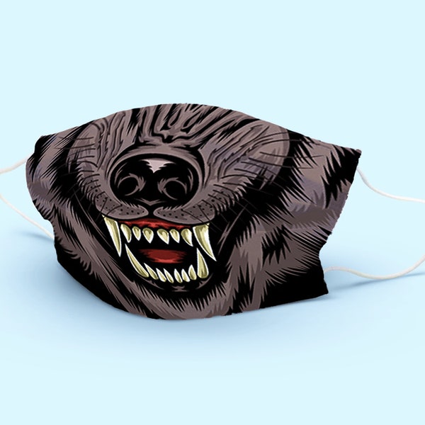 Wolf FaceMask, Werewolf Mask, wolf illustratie, Scary Mask, Trendy Face Mask, USA Face Mask, Wasbaar Masker, Herbruikbaar gezichtsmasker, Beste Masker