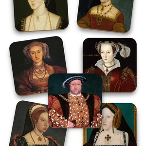 King Henry VIII and Six Wives Tudors Coasters .  England Historic, Henry VIII, Anne Boleyn, Tudor history. Set of 7 Coasters