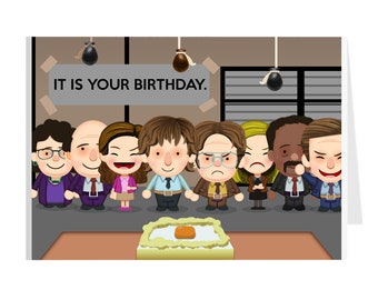 The office birthday Folded Cards. It is your birthday, Funny Dwight, Jim Birthday preparation. Pillow or Television card.