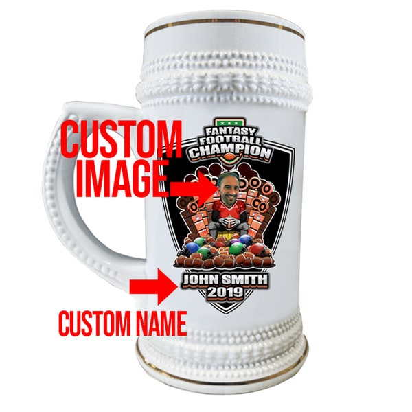 Personalized custom Fantasy Football Beer Stein. GOT inspired. Great for a Fantasy Football trophy. Message me your image and your name.