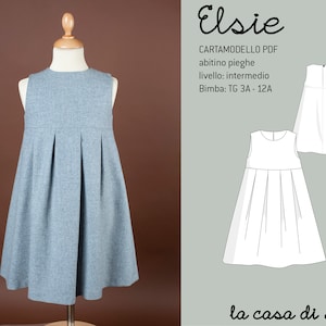 Elsie dress pattern for girls Size 3A - 12A - PDF pattern downloadable online and printable on - Instructions in ITALIAN