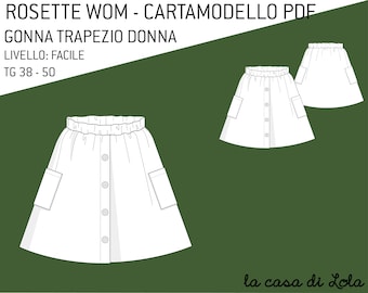 Rosette Wom - Damesrokpatroon maat 38-50 - PDF-patroon online te downloaden en af te drukken op A4-vellen - Instructies in het ITALIAANS