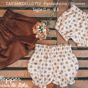Baby unisex Bloomer pattern - Size 0 m - 6A - PDF pattern downloadable online and printable on A4 - Instructions in ITALIAN