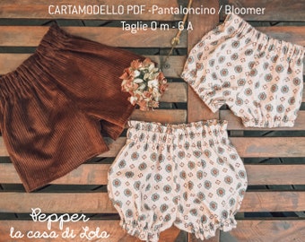 Unisex Baby Bloomer naaipatroon - Maat 0 m - 6A - PDF naaipatroon online te downloaden en af te drukken op A4 - Instructies in het ITALIAANS