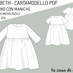 Lilibeth Cartamodello abito bimba Tg 3A - 12A - Cartamodello PDF abitino scaricabile online e stampabile su A4 - Istruzioni in ITALIANO