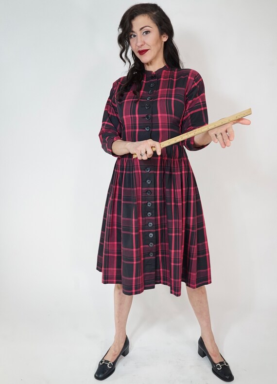 50's L'aiglon pink and black plaid dress