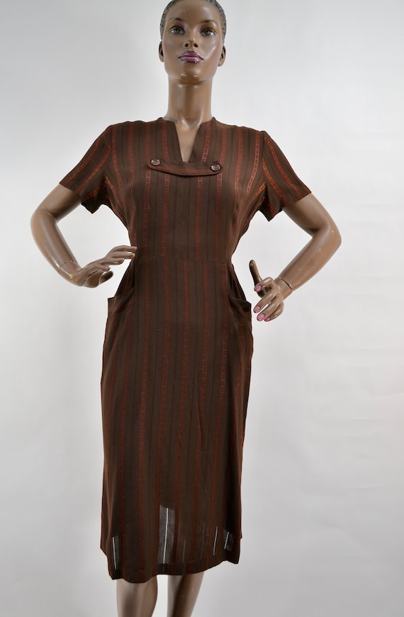 50's brown and brick gabardine dress
