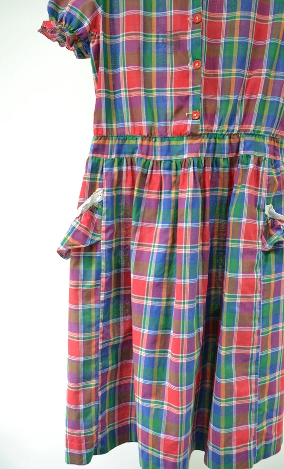 50's handmade plaid kids dress - image 5