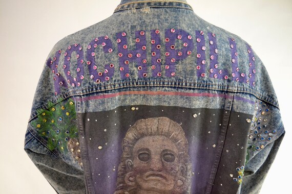 Hand painted Xochipilli denim Corniche jacket - B… - image 5