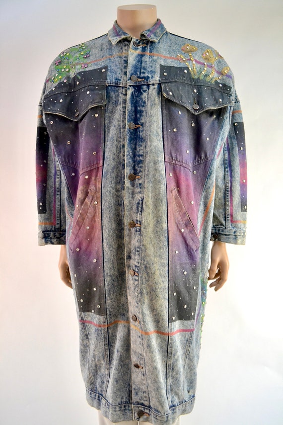 Hand painted Xochipilli denim Corniche jacket - B… - image 2