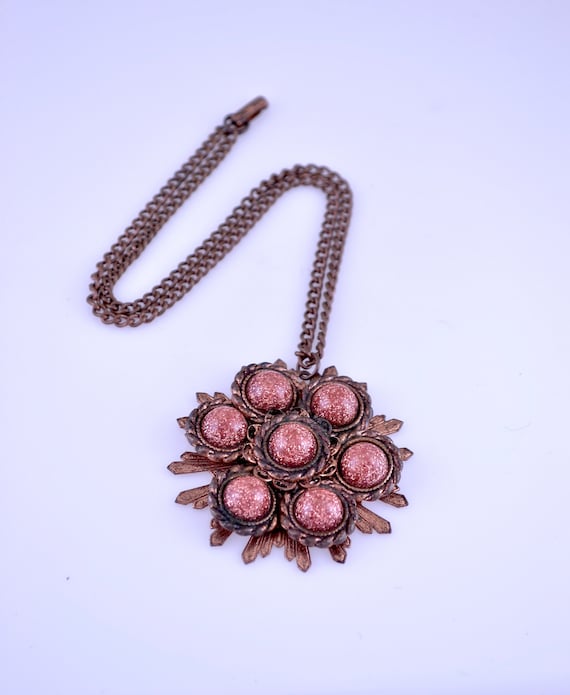 Mid century copper and gold stone necklace