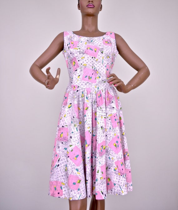 50's handmade pastel atomic cotton summer dress