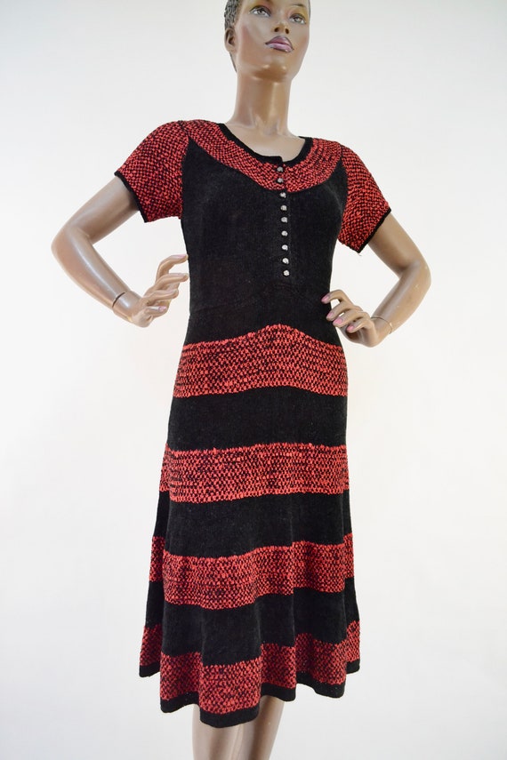 40's chenille and ribbon knit handmade dress