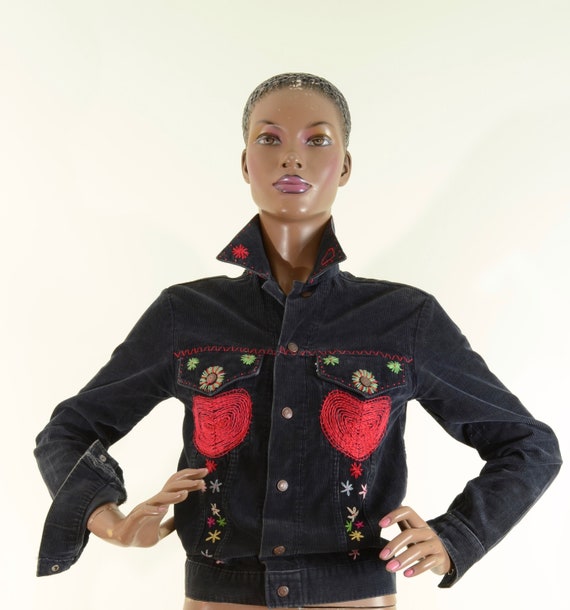 Hand embroidered 70's Levis navy corduroy jacket