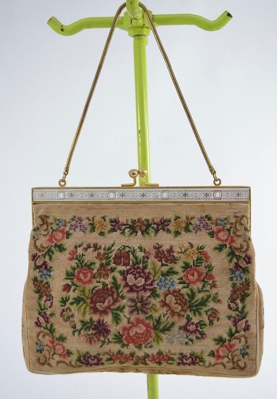 Genuine Petit point floral clutch