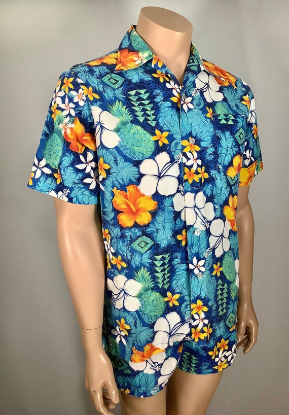 Late 60's men's plumeria/hibiscus print cabana set