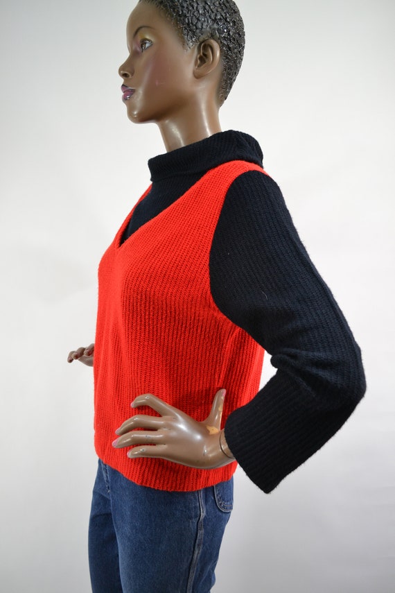 50's black and red v front /mock neck sweater - image 2