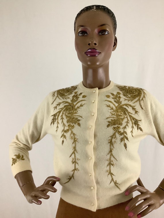 50's golden beaded cardigan by LENA
