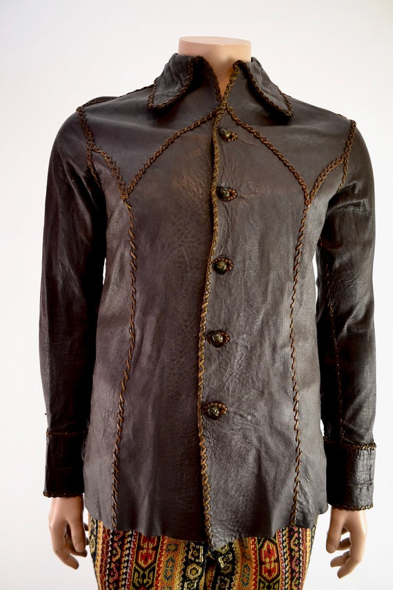 60's handmade, leather stitched leather shirt