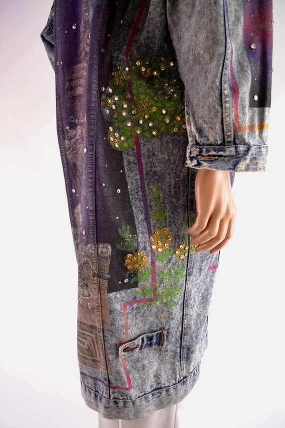 Hand painted Xochipilli denim Corniche jacket - B… - image 7