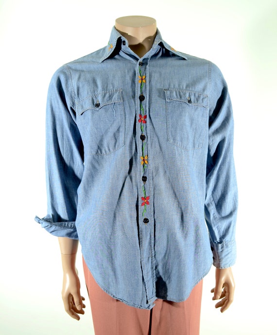 70's LEVIS chambray hand embroidered button down