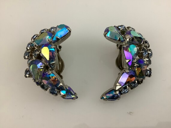 50's swarovski crystal crescent moon clip on earri