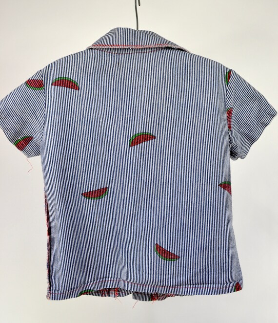 Striped denim, fly away collar kids shirt, with w… - image 4