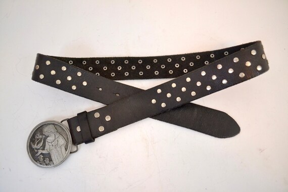 70's pewter Aubrey Beardsley belt buckle with leat