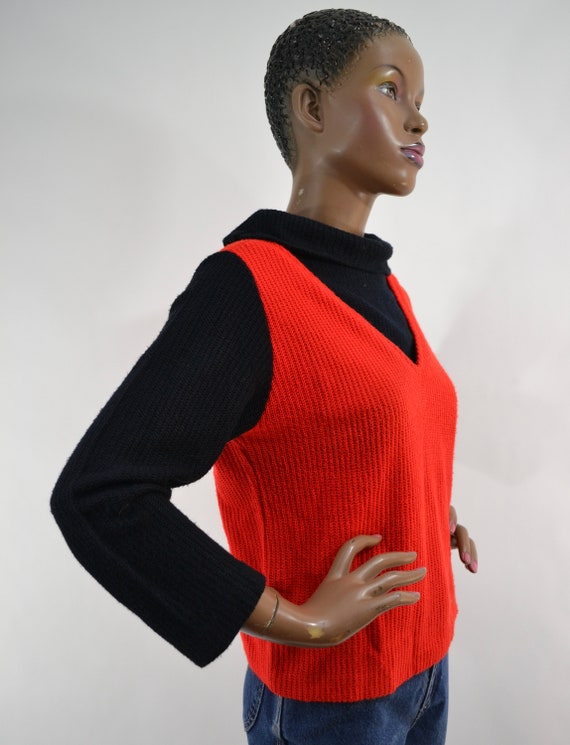 50's black and red v front /mock neck sweater - image 4