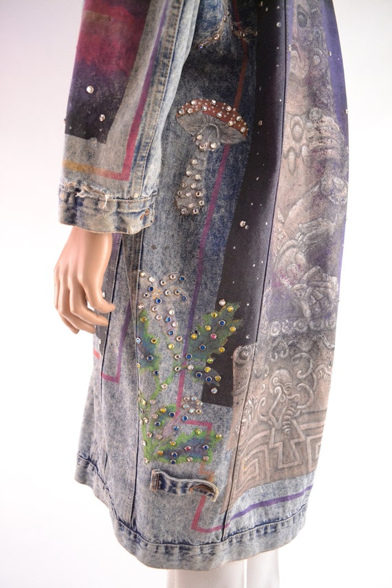 Hand painted Xochipilli denim Corniche jacket - B… - image 8