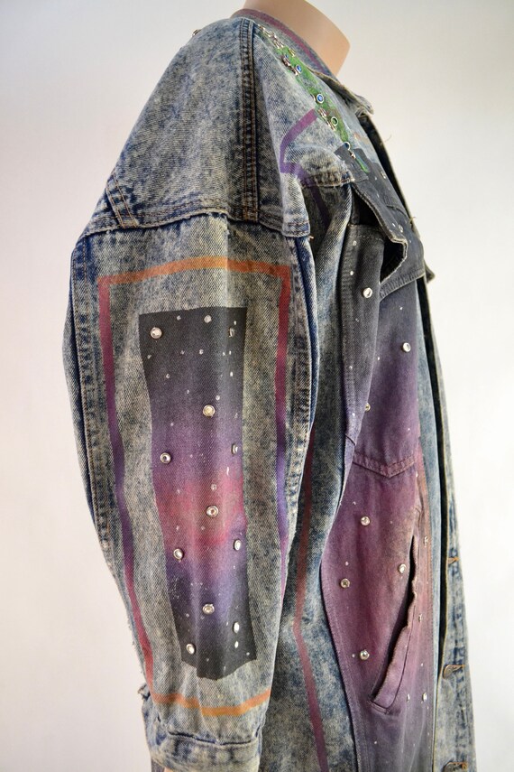 Hand painted Xochipilli denim Corniche jacket - B… - image 4