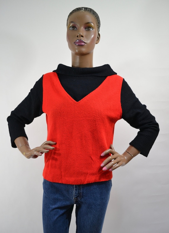 50's black and red v front /mock neck sweater - image 1