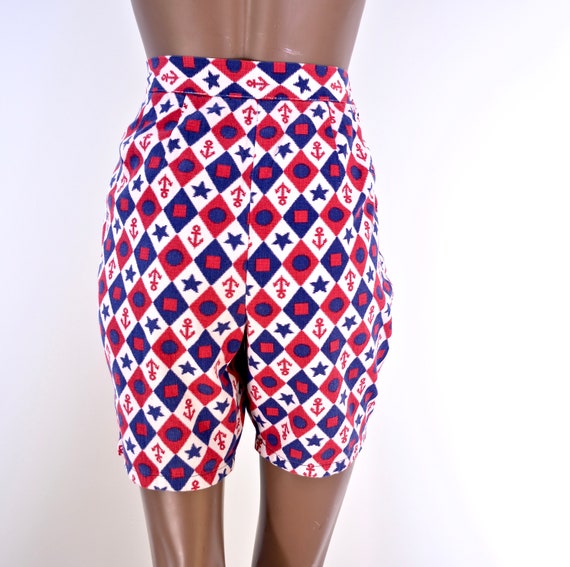 60's high waisted red white and blue nautical sho… - image 3