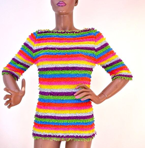 60's Premier chenille shag rainbow sweater