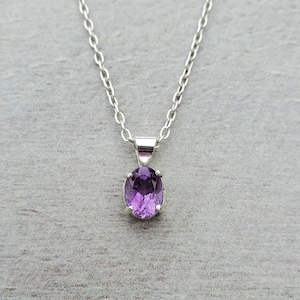 5*7mm Tiny dainty Amethyst necklace with sterling silver, handcrafted purple gemstone Amethyst pendant, crystal necklace, gift for her