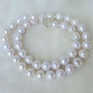 16&quot; long good luster 10mm round freshwater pearl necklace with sterling silver, necklace for women, bridal necklace, gift for her
