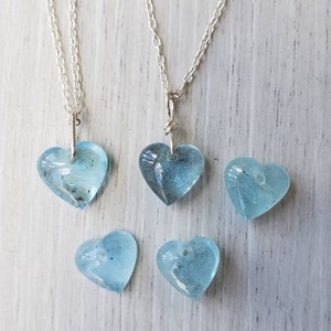 Blue aquamarine heart necklace with sterling silver, gemstone heart pendant, chakra healing, March birthstone, anniversary gift for wife