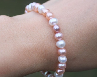 6-7mm Genuine multicolor pearl bracelet, stretchy freshwater pearl bead bracelet, colorful stretchy bracelet, gift for her, Christmas gift