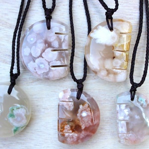 Unique natural Chalcedony flower agate necklace, adjustable Cherry Blossom agate necklace, cute gemstone floral necklace, gift for her