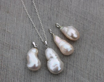 19mm to 25mm large freshwater Baroque pearl necklace with sterling silver, free-form pearl pendant, unique pearl necklace, Mother's Day gift