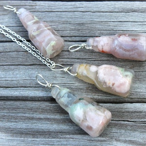 Natural pink and green Flower Agate necklace with sterling silver, Cherry Blossom Agate necklace, Agate pendant, crystal necklace, gift