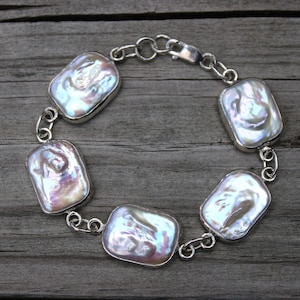 Large genuine freshwater pearl bracelet with sterling silver, 7&quot; handmade Baroque pearl statement bracelet, gift for her, gift for him
