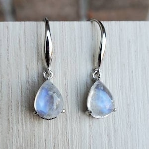 Natural Rainbow Moonstone earrings with sterling silver, blue moonstone earrings, gemstone earrings, crystal earrings, gift for her