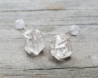 Natural Herkimer Diamond earrings with sterling silver, Herkimer Diamond quartz crystal stud earrings, quartz earrings, Christmas gift