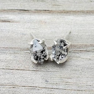 Natural raw salt and pepper Herkimer Diamond earrings with sterling silver, Herkimer crystal earrings, gemstone earrings, gift for her