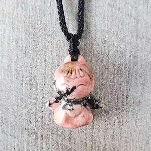 Natural Rhodonite necklace, cute Rhodonite angel necklace, gemstone crystal necklace, pink necklace, necklace for girls, gift for her