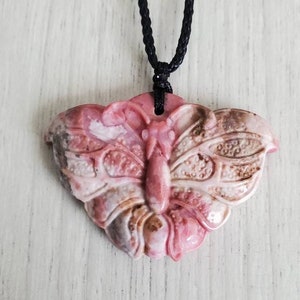 25" verstelbare natuurlijke Rhodoniet vlinder ketting, Rhodoniet ketting, roze edelsteen kristallen vlinder/mot ketting, Moederdag cadeau